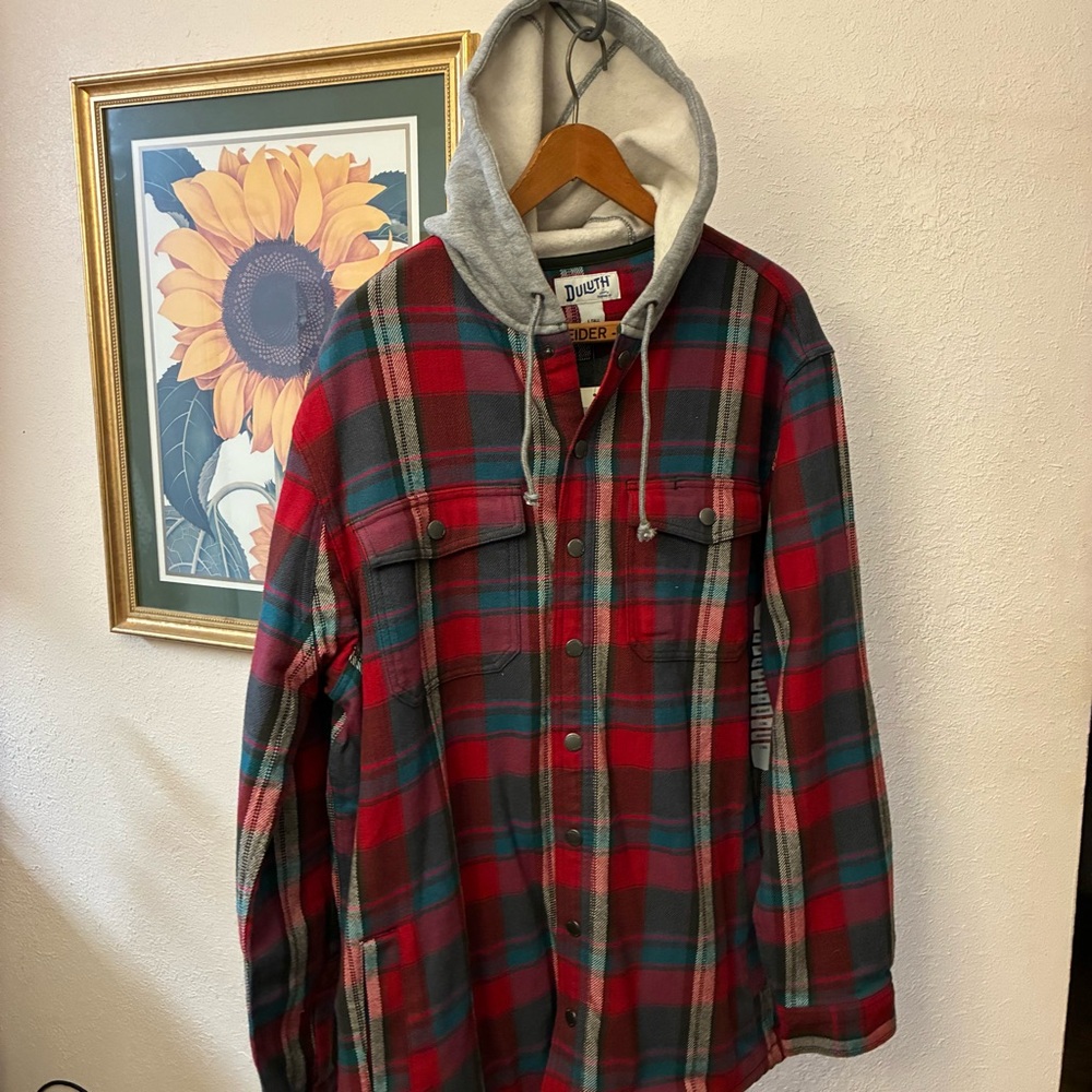 Duluth Trading Company Plaid Hooded Shirt Jacket